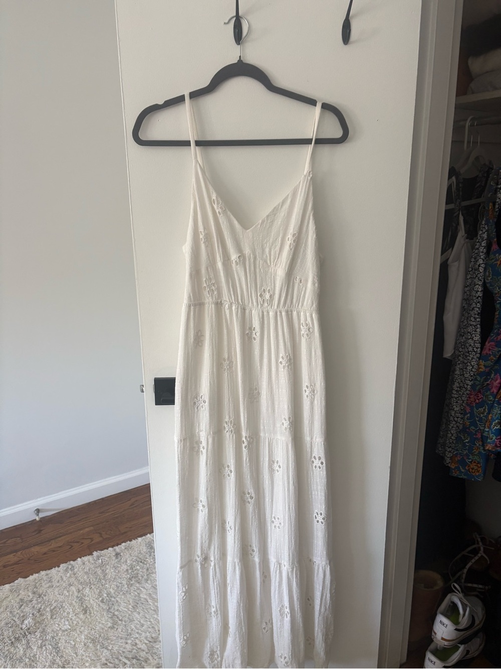 White Eyelet Spaghetti-Strap Maxi Dress